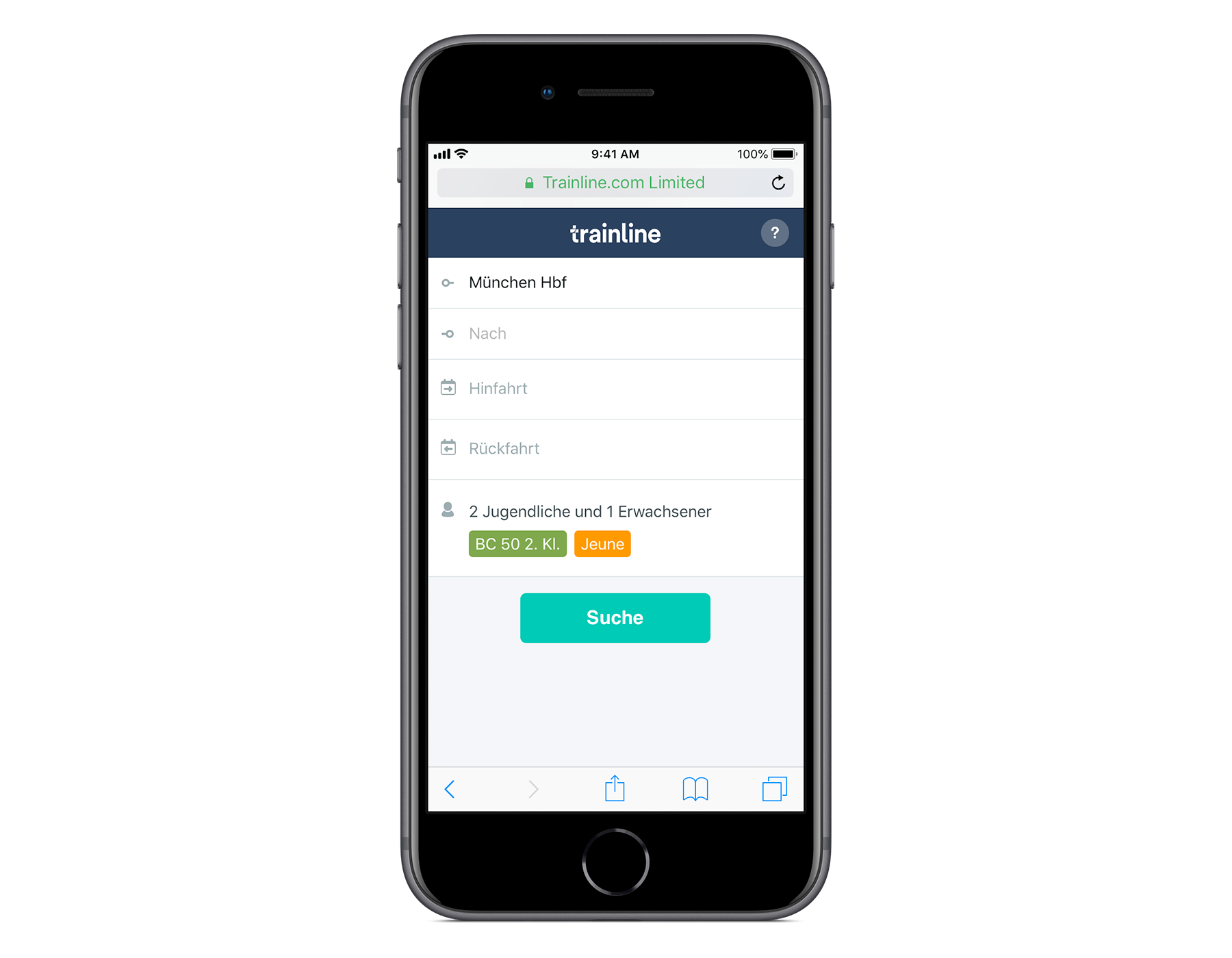 web app mobile, formulaire de recherche en allemand