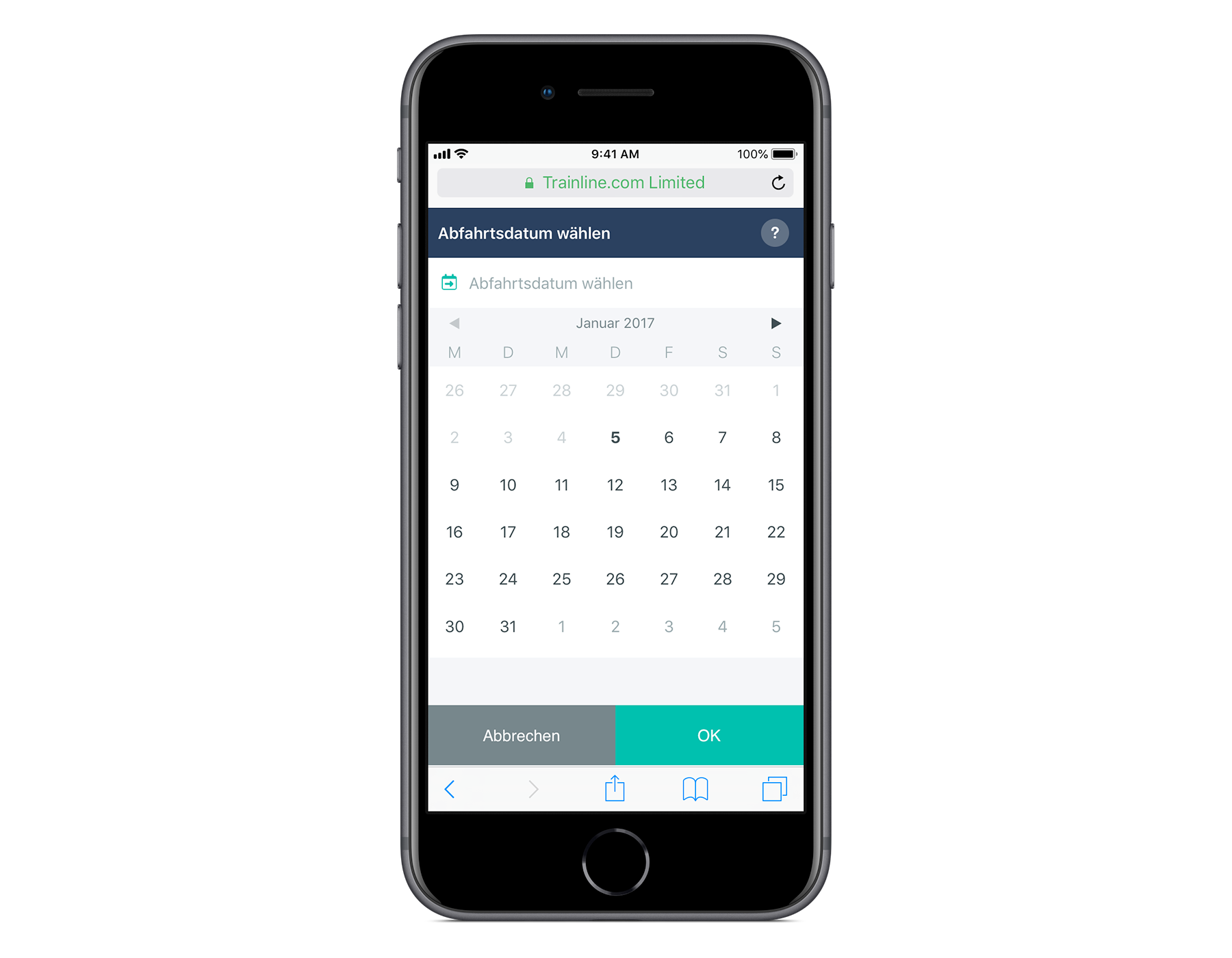 web app mobile, choix de la date en allemand