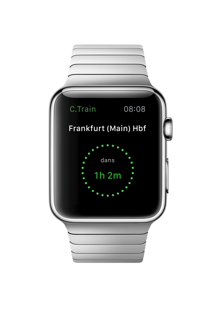 watch app, plus d'une heure avant le départ